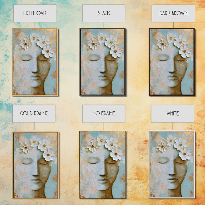 Minimal Face with Closed Eyes and Flowers Framed Canvas Print, Spa Art, Art Print, Spa Decor, Watercolor Art, Serenity, SPA-2x3-3