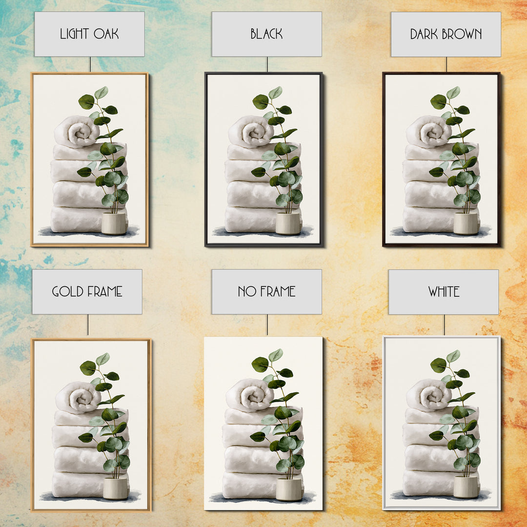 White Towels and Eucalyptus Without Room Context Canvas Print, Spa Art, Statement Artwork, Spa Decor, Fine Art, Serenity, SPA-2x3-32