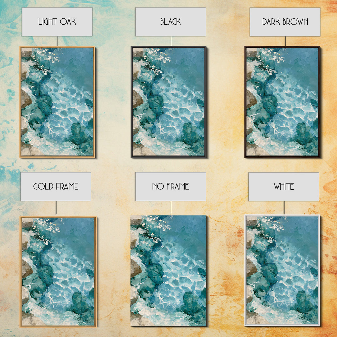 Blue Lagoon Water Seen from Above Framed Canvas Print, Spa Art, Art, Spa Decor, Serenity, Abstract Print, Minimalist Art, SPA-2x3-52