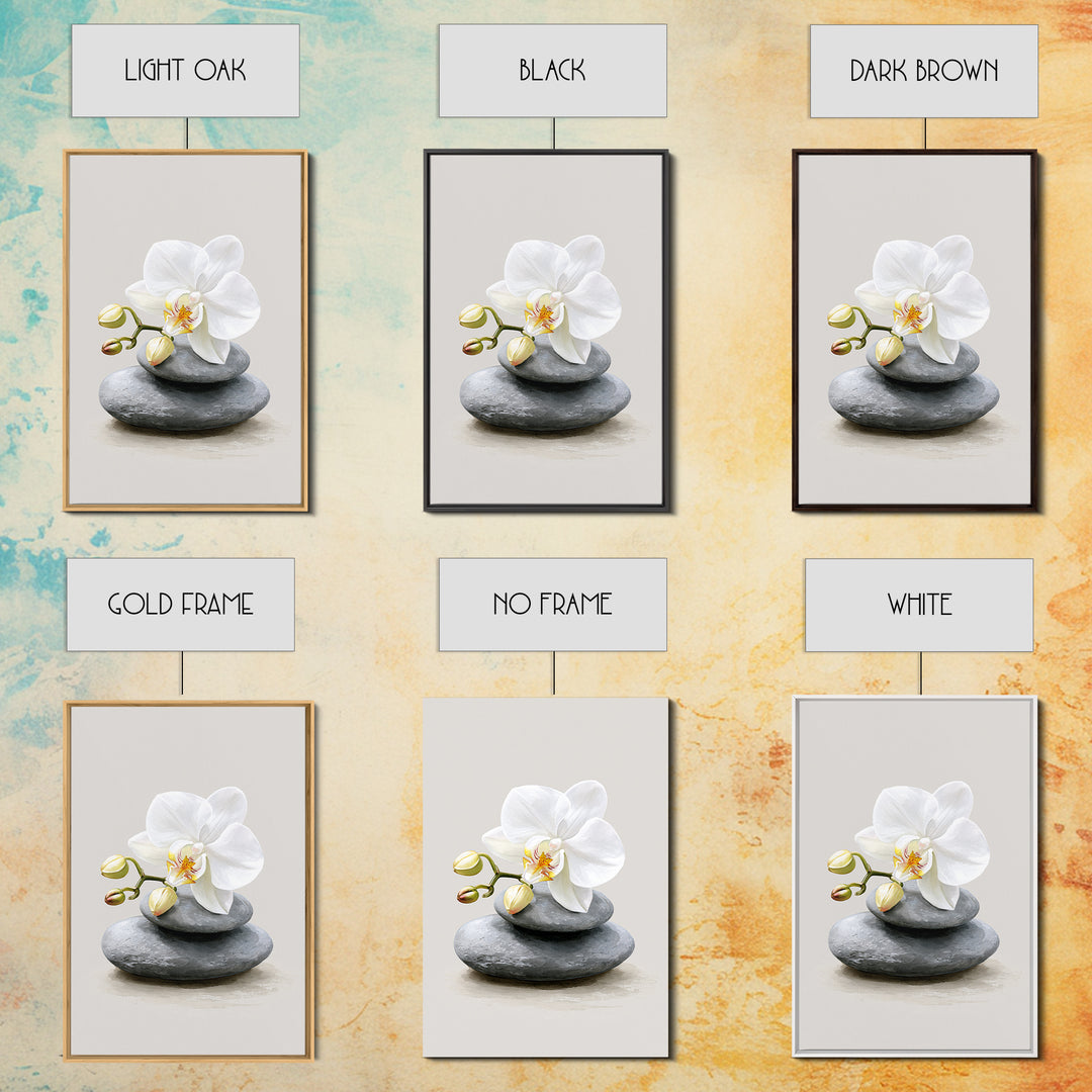 White Orchid on Smooth Gray Stone Canvas Print, Spa Art, Abstract, Spa Decor, Fine Art, Serenity, City Art, Spa Wall Art, SPA-2x3-58