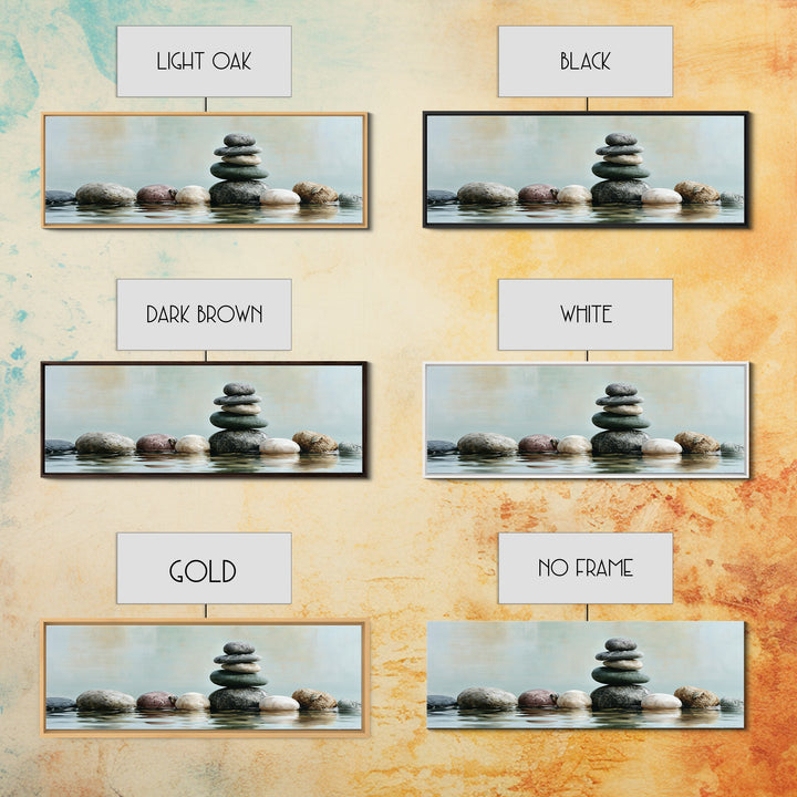Stacked Stones Beside Calm Water Canvas Print, Spa Art, Wildlife Wall Art, Spa Decor, Watercolor Art, Serenity, SPA-3x1-65