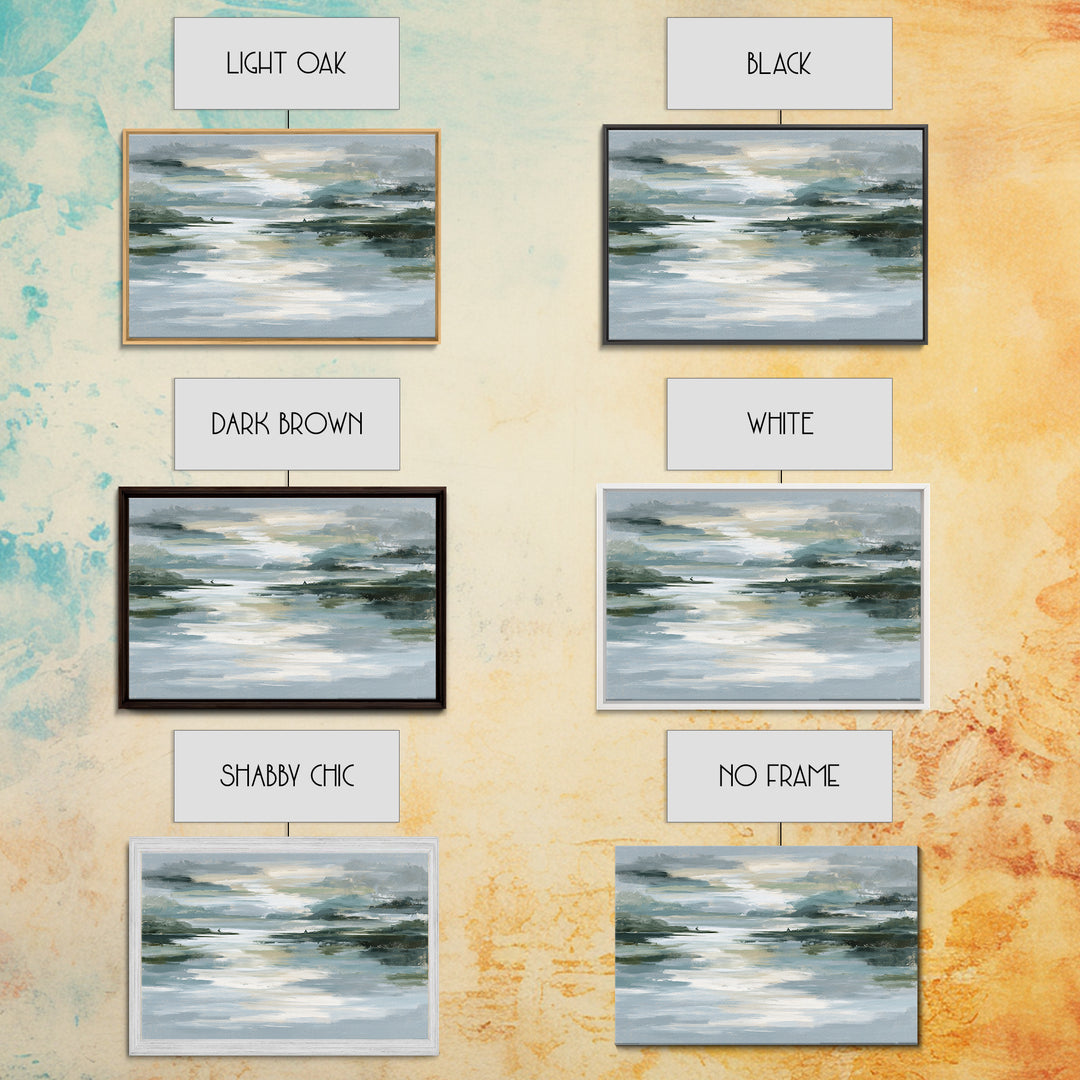 Moonlit Lake Reflection Framed Canvas Print, Spa Art, Abstract, Spa Decor, Watercolor Art, Serenity, City Art, Spa Wall Art, SPA-3x2-99