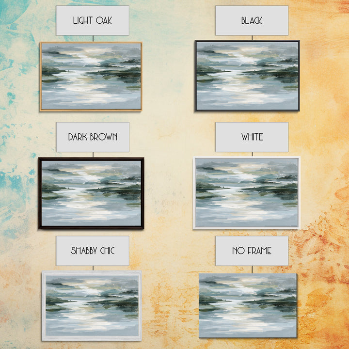 Moonlit Lake Reflection Framed Canvas Print, Spa Art, Abstract, Spa Decor, Watercolor Art, Serenity, City Art, Spa Wall Art, SPA-3x2-99