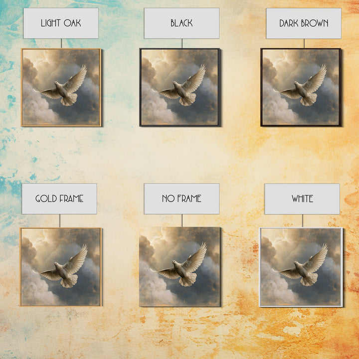 Dove Flying Through Radiant Clouds Framed Canvas Print, Spiritual Art, Printable, Living Room Decor, Fine Art, Spirit, SPI-1x1-53