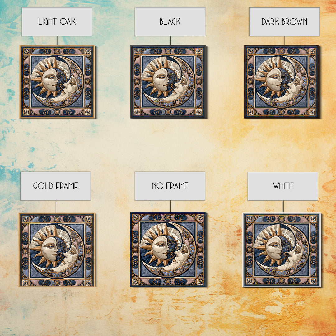 Sun and Moon Spiritual Balance Composition Framed Canvas Print, Spiritual Art, Boho Decor, Living Room Decor, Fine Art, Spirit, SPI-1x1-80