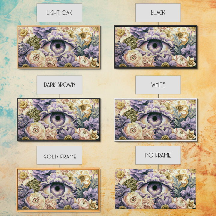 Third Eye Symbol Surrounded by Flowers Canvas Print, Spiritual Art, Art Prints, Living Room Decor, Spirit, Abstract Wall Art, SPI-2x1-2