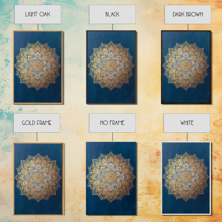 Gold Mandala on Deep Blue Background Framed Canvas Print, Spiritual Art, Christian Decor, Living Room Decor, Fine Art, Spirit, SPI-2x3-60