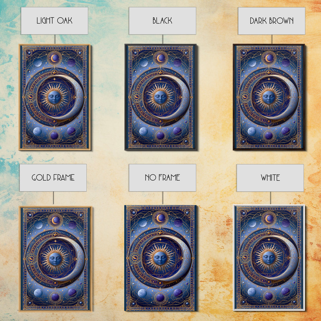 Sun and Moon Spiritual Balance Composition Framed Canvas Print, Spiritual Art, Boho Decor, Living Room Decor, Fine Art, Spirit, SPI-2x3-88