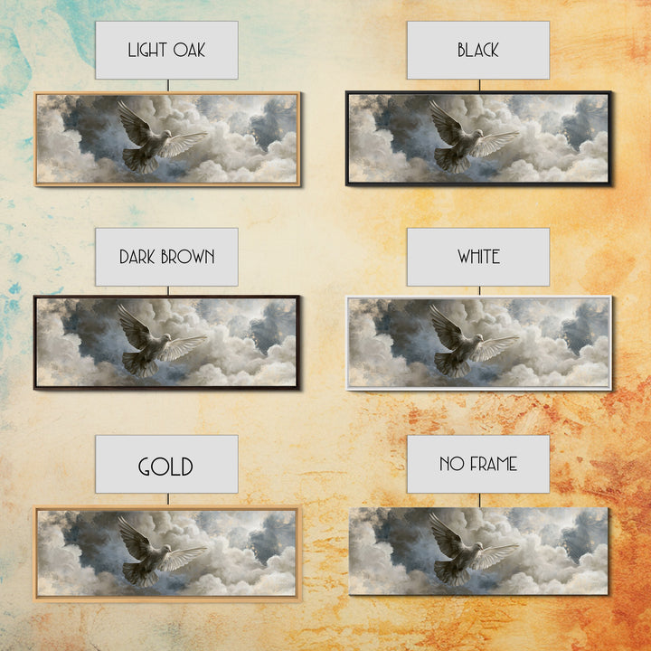 Dove Flying Through Radiant Clouds Framed Canvas Print, Spiritual Art, Art, Living Room Decor, Spirit, Canvas Wall Art, SPI-3x1-69