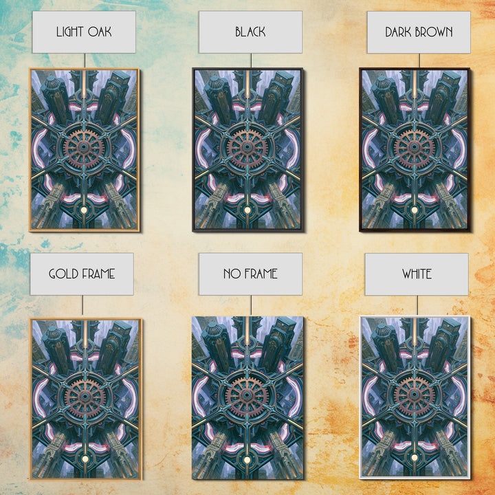Cogwheel Mandala in Bronze and Teal Framed Canvas Print, Steampunk Art, Modern Decor, Living Room Decor, Fine Art, Mechanic, STE-2x3-24
