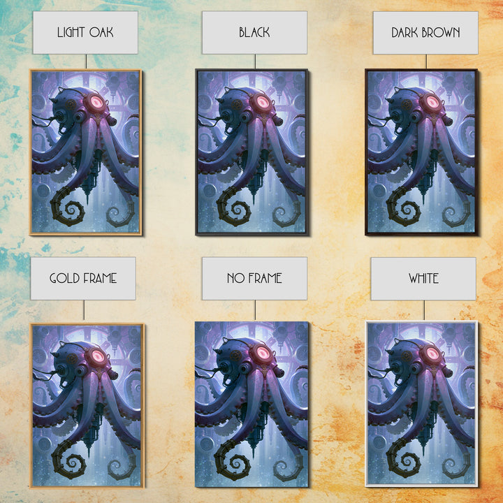 Steampunk Octopus with Brass Tentacles Framed Canvas Print, Steampunk Art, Abstract Art, Living Room Decor, Fine Art, Mechanic, STE-2x3-37