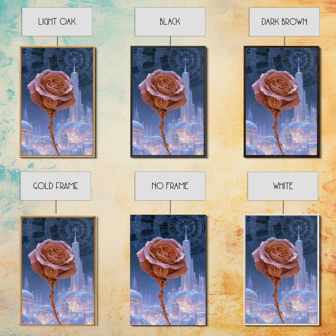 Mechanical Rose Made of Copper Gears Framed Canvas Print, Steampunk Art, Printable Art, Living Room Decor, Oil Painting, STE-2x3-59
