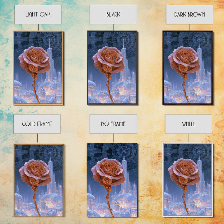 Mechanical Rose Made of Copper Gears Framed Canvas Print, Steampunk Art, Printable Art, Living Room Decor, Oil Painting, STE-2x3-59