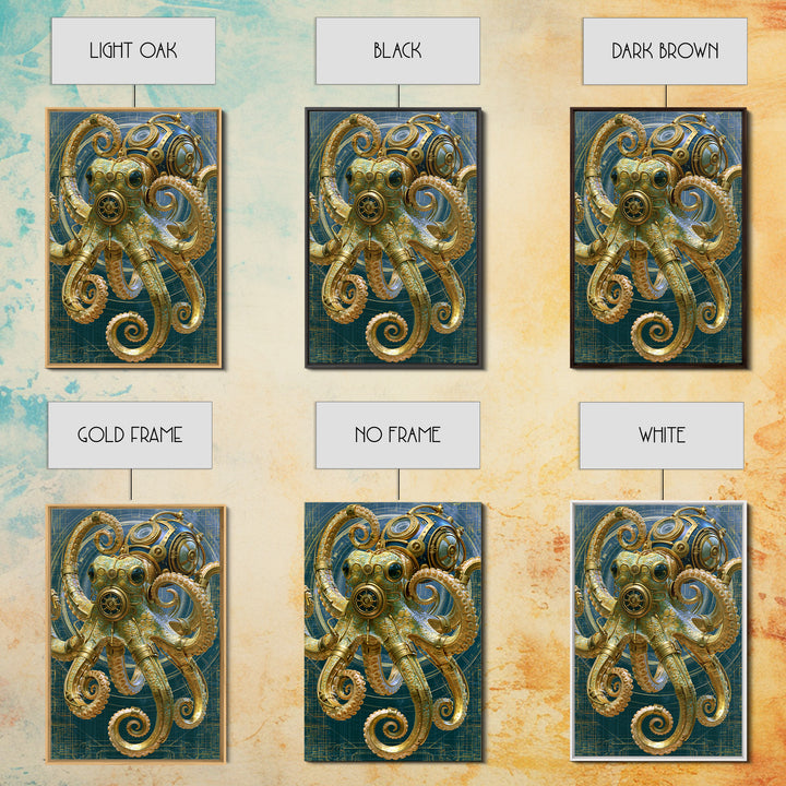 Steampunk Octopus with Brass Tentacles Canvas Print, Steampunk Art, Boho Wall Art, Living Room Decor, Fine Art, Mechanic, STE-2x3-61