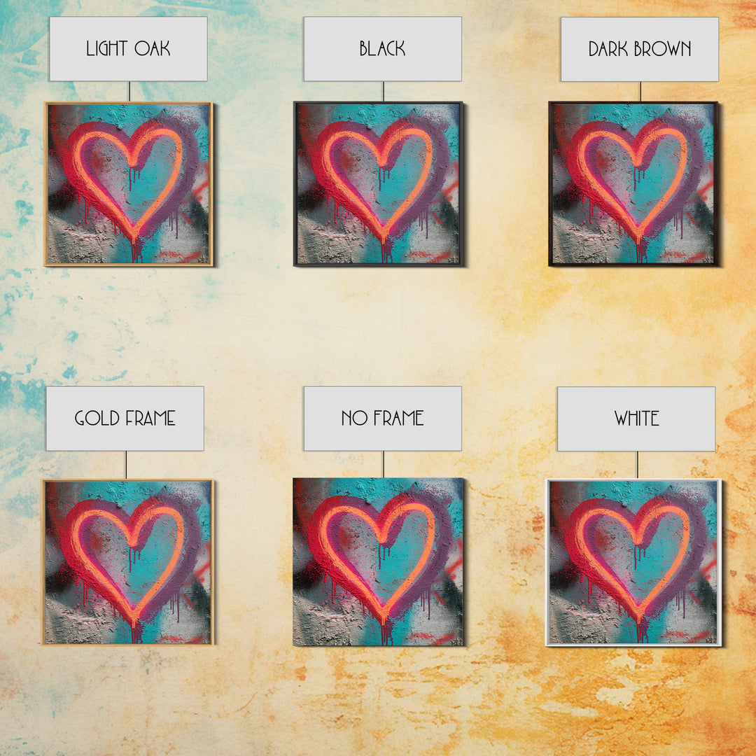 Neon Heart with Rough Drips Canvas Print, Street Art, Modern Art, Living Room Decor, Urban, Neutral Decor, Modern Decor, STR-1x1-35