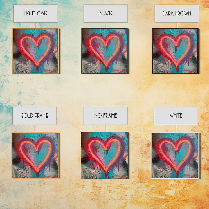 Neon Heart with Rough Drips Canvas Print, Street Art, Modern Art, Living Room Decor, Urban, Neutral Decor, Modern Decor, STR-1x1-35