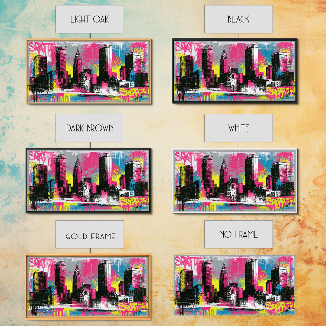 Urban Skyline Made from Stencil Layers Framed Canvas Print, Street Art, Minimalist Decor, Living Room Decor, Abstract Art, STR-2x1-34