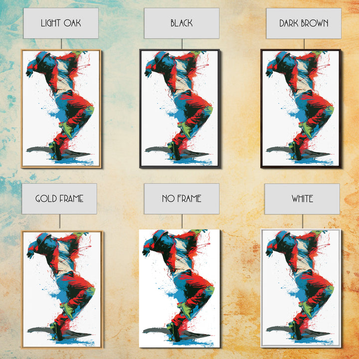 Breakdancer Frozen in Energetic Motion Framed Canvas Print, Street Art, Living Room Decor, Abstract Art, Urban, STR-2x3-2