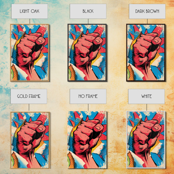 Comic Fist Breaking Through Color Framed Canvas Print, Street Art, Wall Hangings, Living Room Decor, Oil Painting, Urban, STR-2x3-21