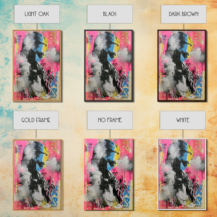 Masked Figure Surrounded by Aerosol Clouds Framed Canvas Print, Street Art, Luxury Decor, Living Room Decor, Fine Art, Urban, STR-2x3-44