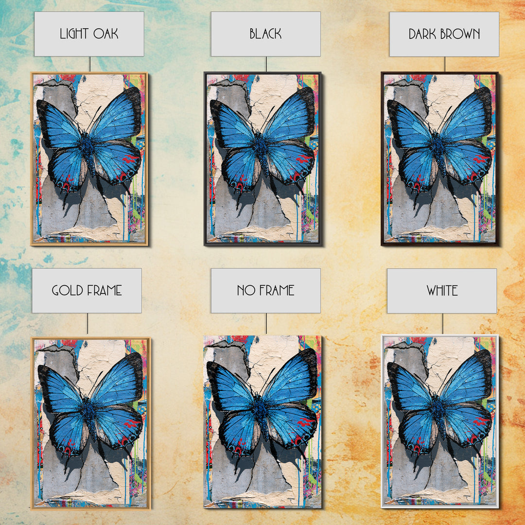 Spray Painted Butterfly on Cracked Concrete Framed Canvas Print, Street Art, Canvas, Living Room Decor, Fine Art, Urban, STR-2x3-55