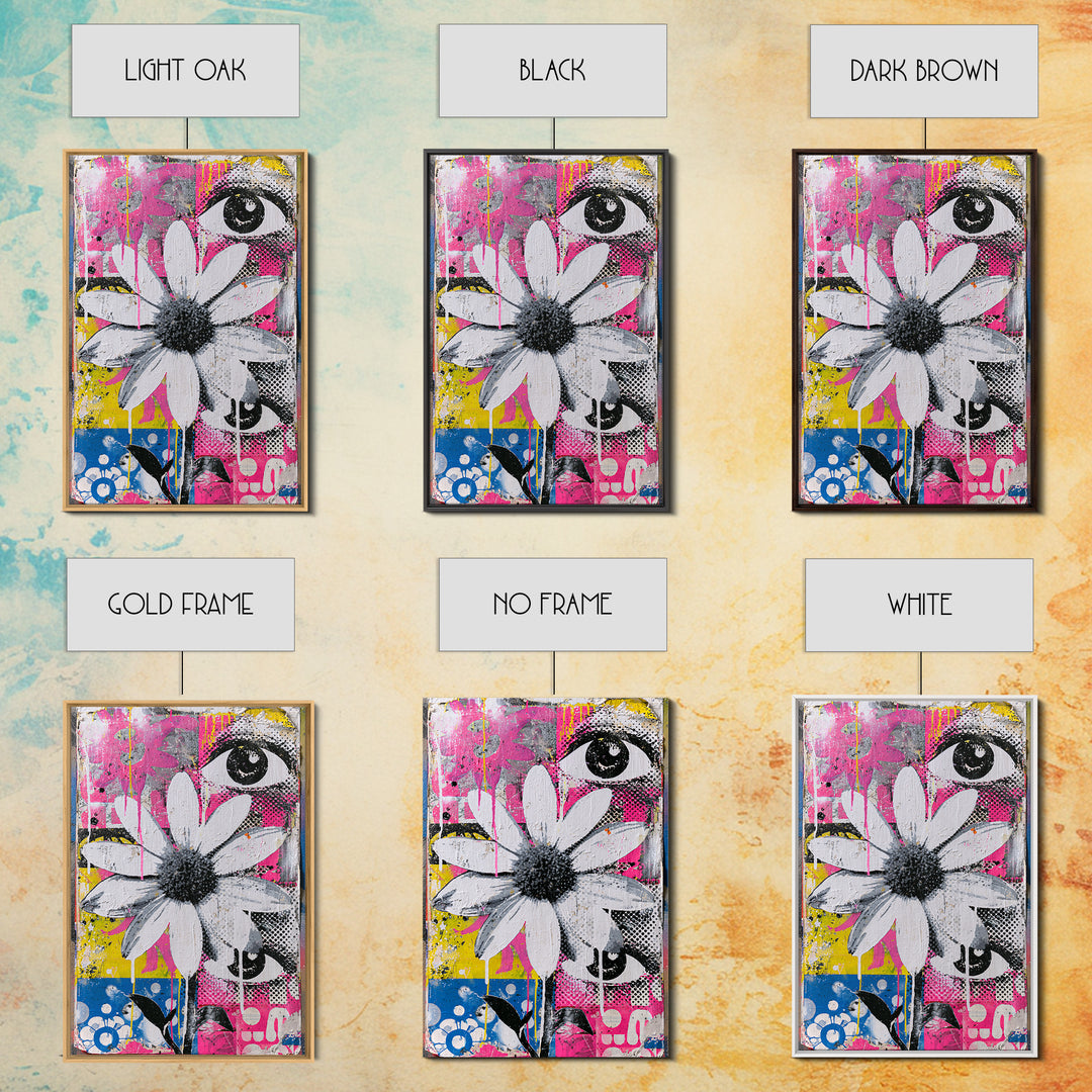 Paste Up Collage of Flowers and Eyes Canvas Print, Street Art, Wall Hangings, Living Room Decor, Fine Art, Urban, Modern Art, STR-2x3-66