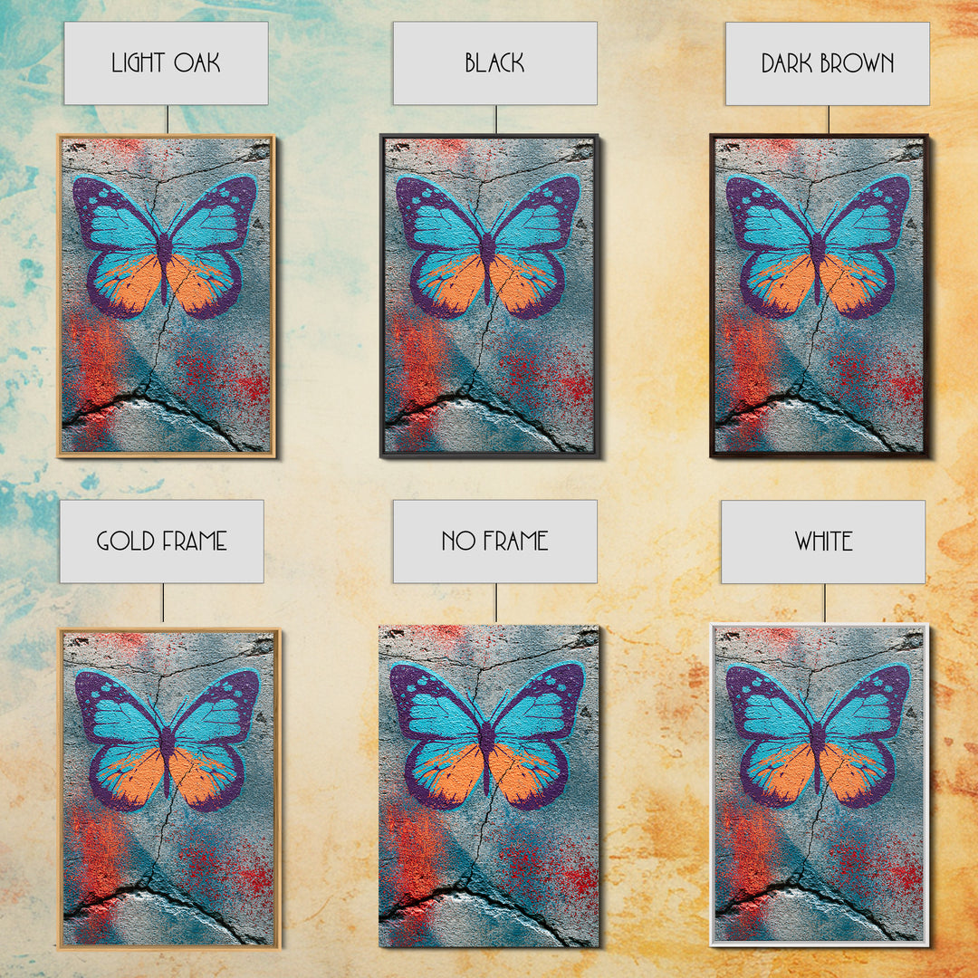 Spray Painted Butterfly on Cracked Concrete Canvas Print, Street Art, Abstract Art, Living Room Decor, Fine Art, Urban, STR-2x3-79