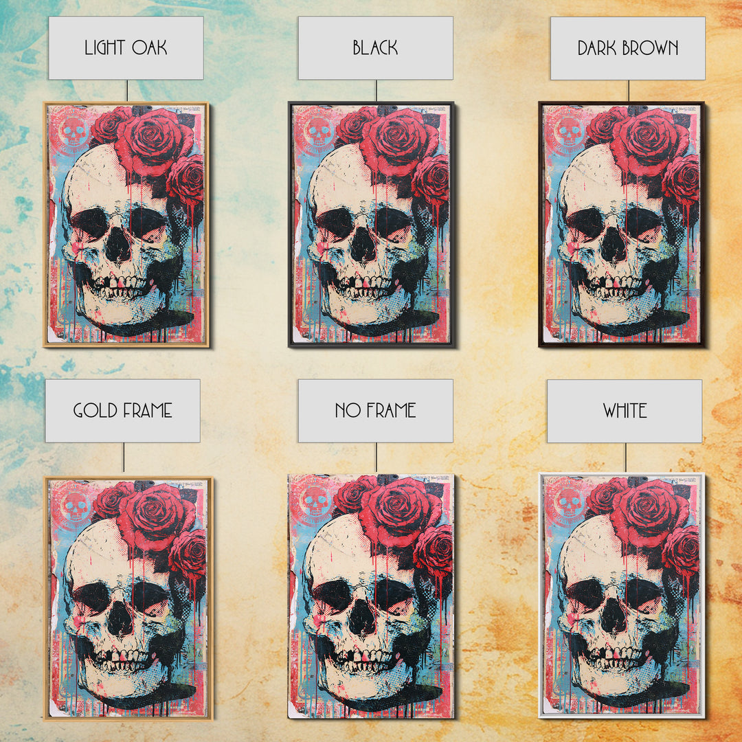 Skull with Roses in Street Mural Style Canvas Print, Street Art, Abstract Painting, Living Room Decor, Fine Art, Urban, STR-2x3-96
