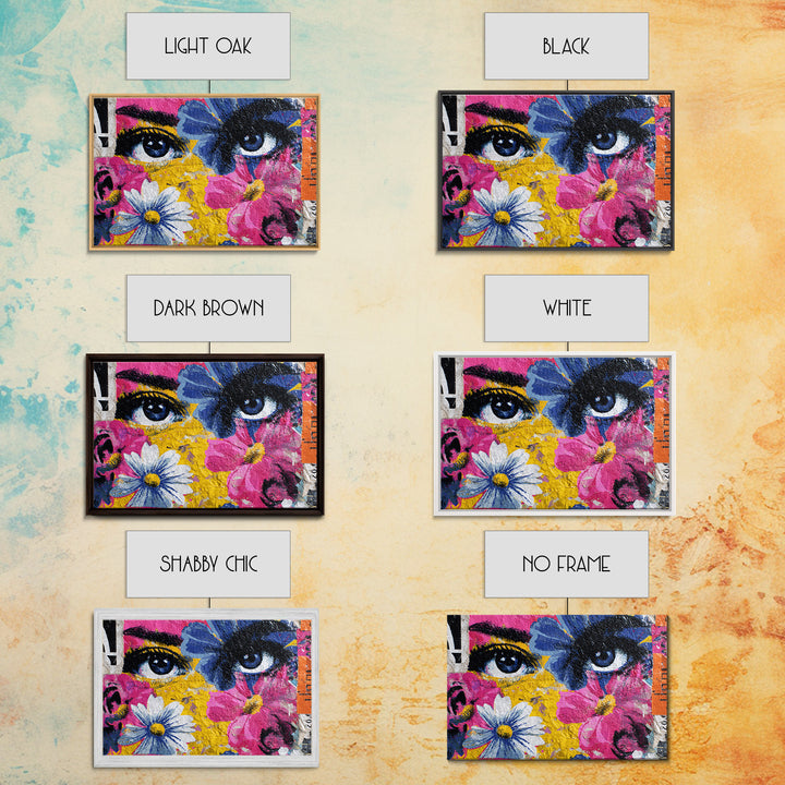 Paste Up Collage of Flowers and Eyes Canvas Print, Street Art, Abstract Painting, Living Room Decor, Watercolor Art, Urban, STR-3x2-38
