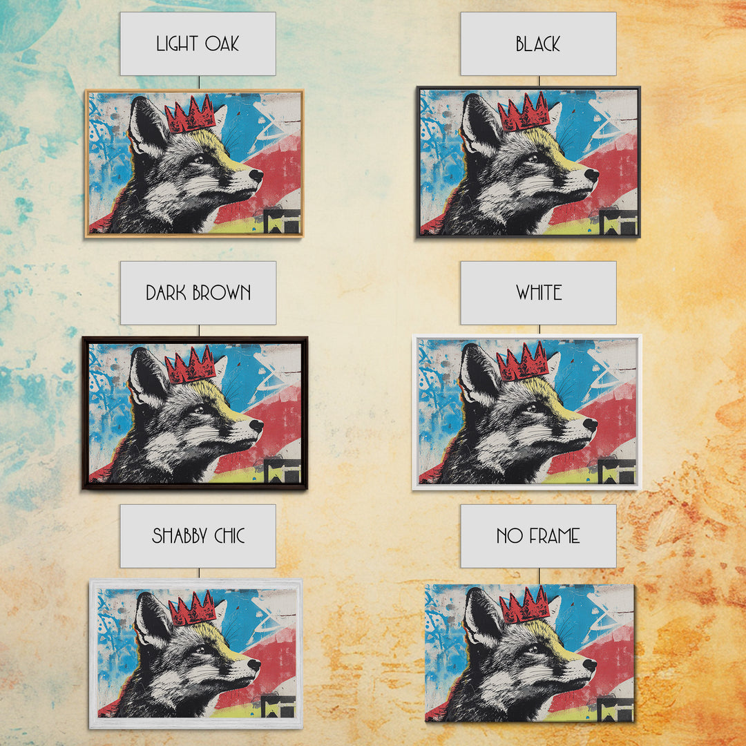 Urban Fox Wearing a Crown of Spray Framed Canvas Print, Street Art, Modern Wall Art, Living Room Decor, Fine Art, Urban, STR-3x2-6