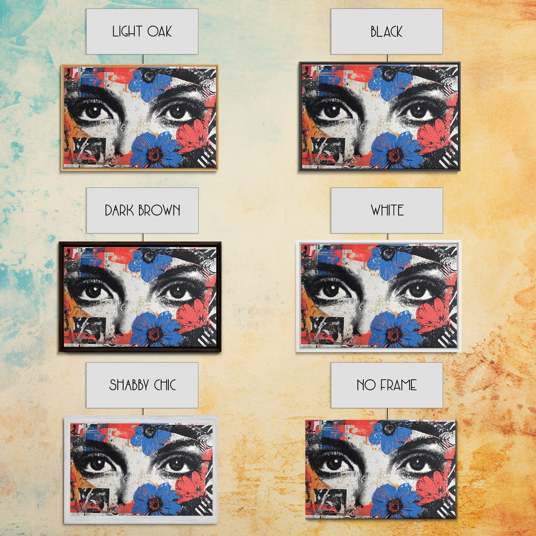 Paste Up Collage of Flowers and Eyes Canvas Print, Street Art, Abstract Painting, Living Room Decor, Watercolor Art, Urban, STR-3x2-62