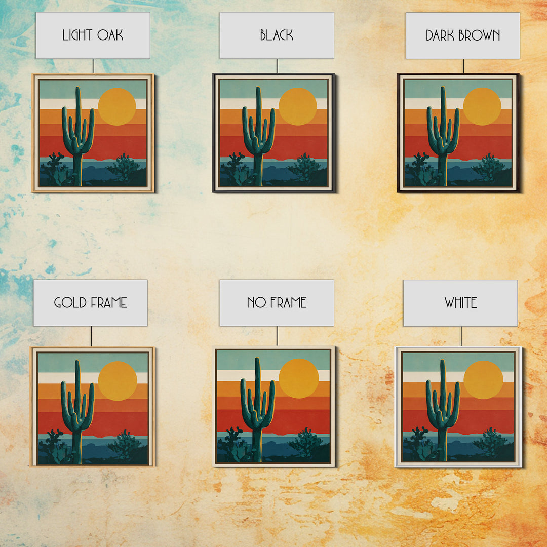 Mexico Cactus and Sun Travel Poster Framed Canvas Print, Travel Poster(2), City Wall Art, Living Room Decor, Fine Art, Voyage, TPO-1x1-21