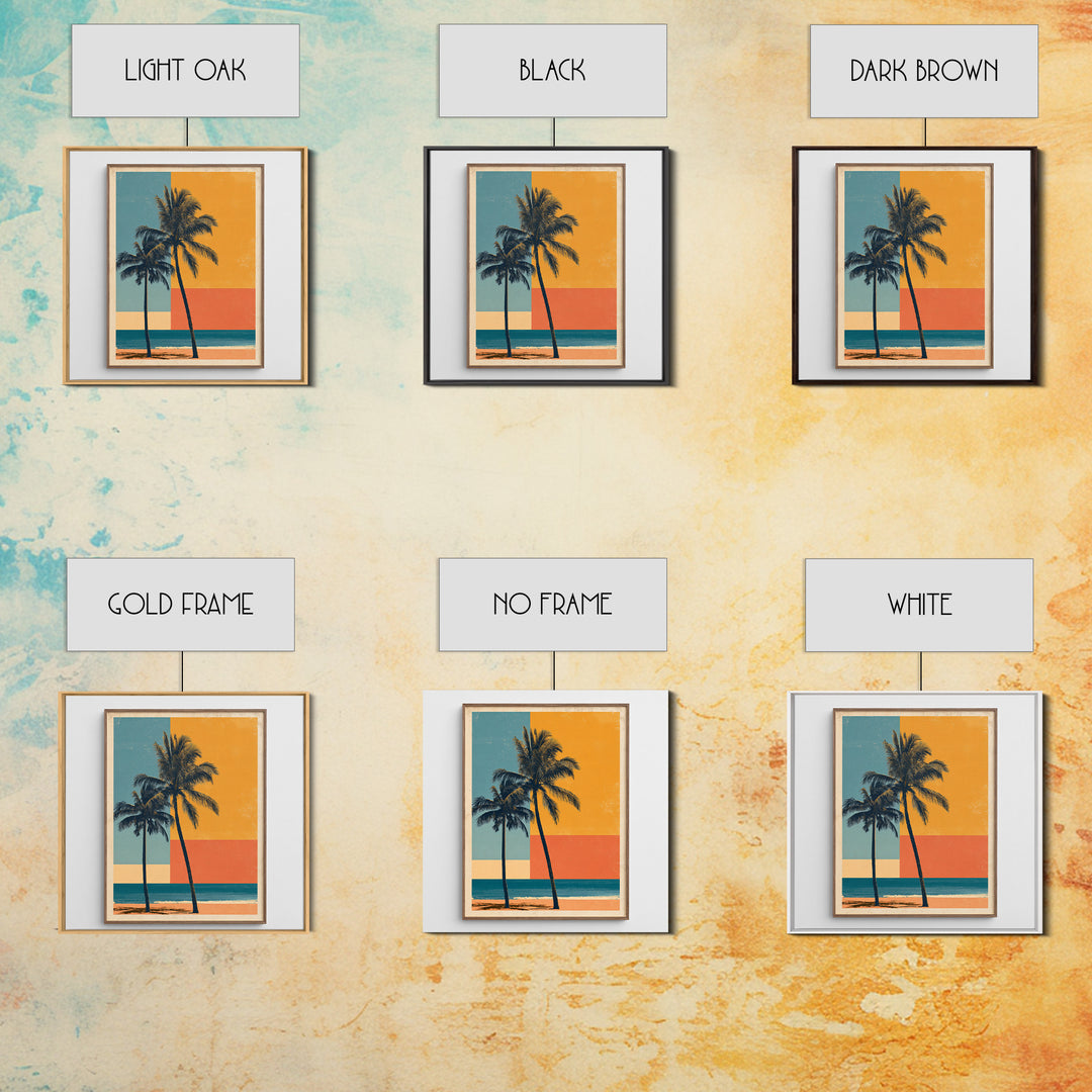 Hawaii Surf and Palm Tree Poster Framed Canvas Print, Travel Poster(2), Fine Art Print, Living Room Decor, Fine Art, Voyage, TPO-1x1-57