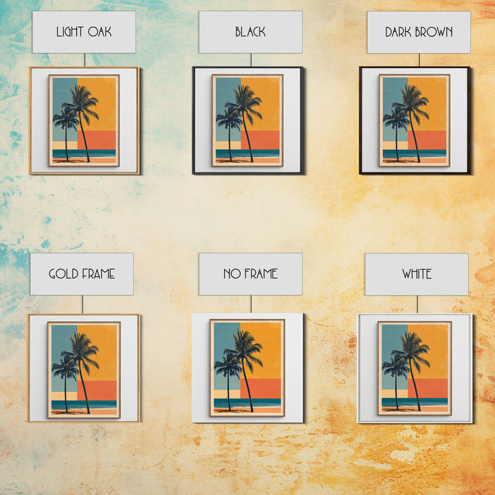 Hawaii Surf and Palm Tree Poster Framed Canvas Print, Travel Poster(2), Fine Art Print, Living Room Decor, Fine Art, Voyage, TPO-1x1-57