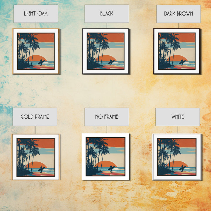 Hawaii Surf and Palm Tree Poster Canvas Print, Travel Poster(2), Digital Poster, Living Room Decor, Fine Art, Voyage, TPO-1x1-9