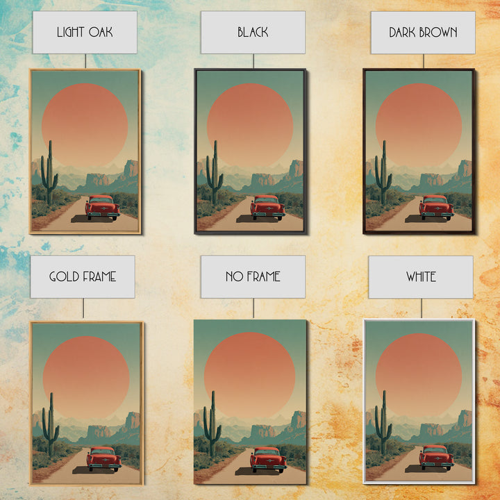 Route 66 Desert Road Framed Canvas Print, Travel Poster(2), Wall Art, Living Room Decor, Fine Art, Voyage 447, Set of Wall Art, TPO-2x3-47