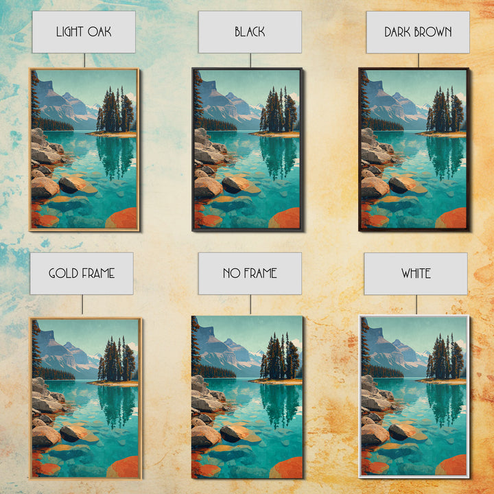 Banff Lake with Turquoise Water Framed Canvas Print, Travel Poster(2), Room Decor, Living Room Decor, Fine Art, Voyage, TPO-2x3-51