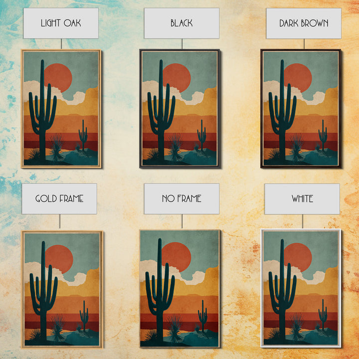 Mexico Cactus and Sun Travel Poster Framed Canvas Print, Travel Poster(2), Digital Wall Art, Living Room Decor, Voyage, TPO-2x3-53