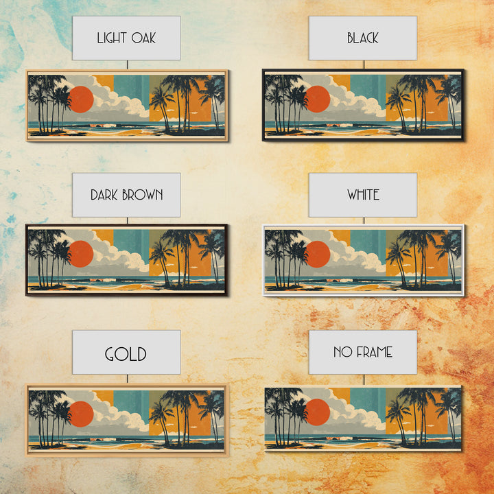 Hawaii Surf and Palm Tree Poster Framed Canvas Print, Travel Poster(2), Living Room Wall Art, Living Room Decor, Voyage, TPO-3x1-1
