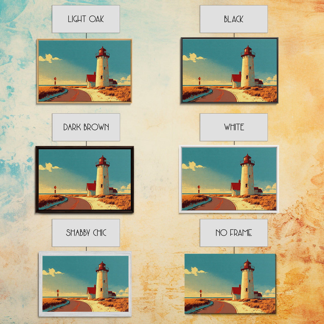 Cape Cod Lighthouse Summer Poster Framed Canvas Print, Travel Poster(2), Coastal Wall Art, Living Room Decor, Fine Art, Voyage, TPO-3x2-46