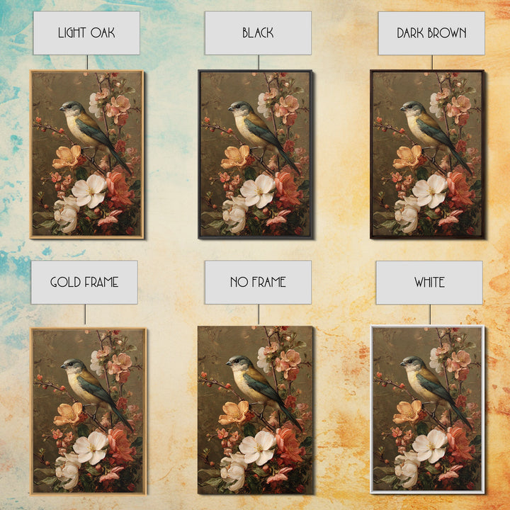 Bird Study on a Flowering Branch Framed Canvas Print, Traditional Art, Home Decor, Living Room Decor, Fine Art, Classic, TRA-2x3-42