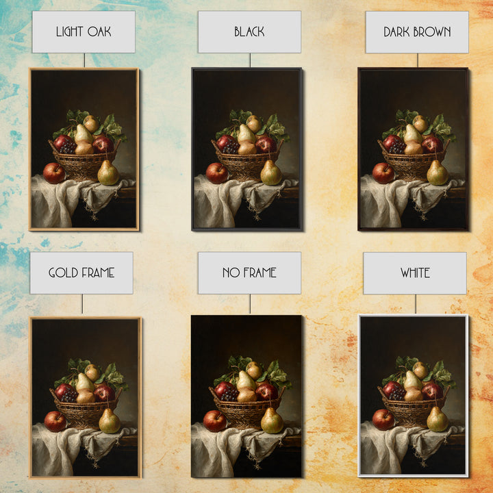 Basket of Apples and Pears on Linen Canvas Print, Traditional Art, Art, Living Room Decor, Fine Art, Classic, Printable Art, TRA-2x3-50