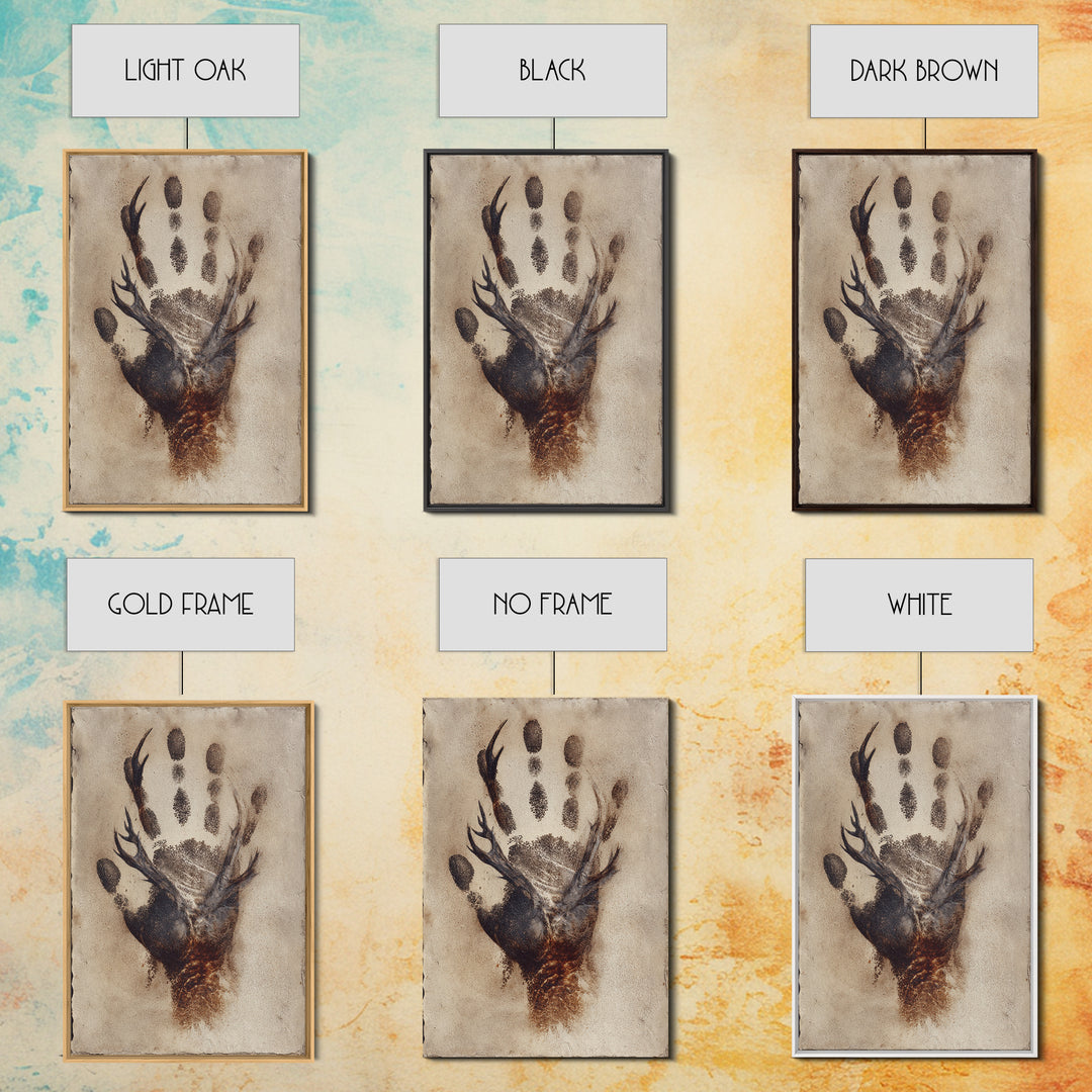 Handprint and Animal Track Composition Framed Canvas Print, Tribal Art, Gallery Wall Art, Living Room Decor, Fine Art, Tribal, TRI-2x3-1