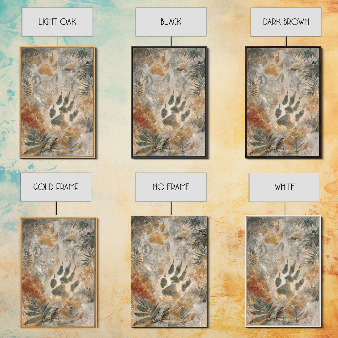 Handprint and Animal Track Composition Framed Canvas Print, Tribal Art, Earthy, Living Room Decor, Fine Art, Tribal, TRI-2x3-73