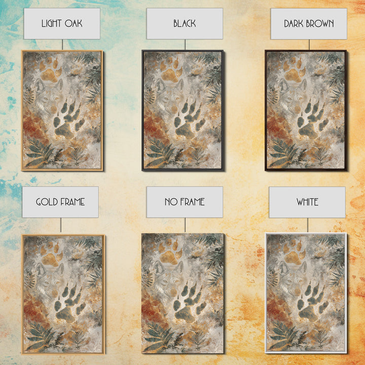 Handprint and Animal Track Composition Framed Canvas Print, Tribal Art, Earthy, Living Room Decor, Fine Art, Tribal, TRI-2x3-73