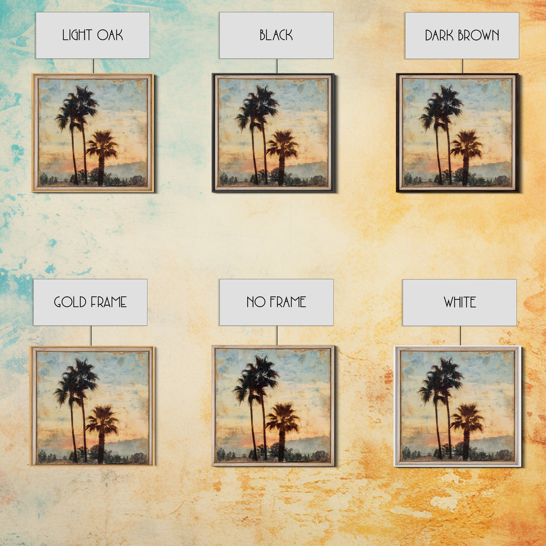 Palm Tree Silhouettes Framed Canvas Print, Tropical Art, Digital Art, Living Room Decor, Oil Painting, Tropic, Watercolor Art, TRO-1x1-28