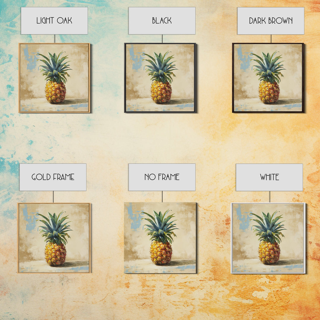 Pineapple and Palm Still Life Framed Canvas Print, Tropical Art, Downloadable Prints, Living Room Decor, Watercolor Art, Tropic, TRO-1x1-6