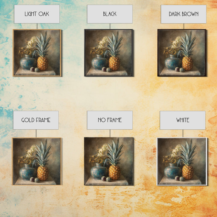 Pineapple and Palm Still Life Framed Canvas Print, Tropical Art, Statement Artwork, Living Room Decor, Fine Art, Tropic, TRO-1x1-78
