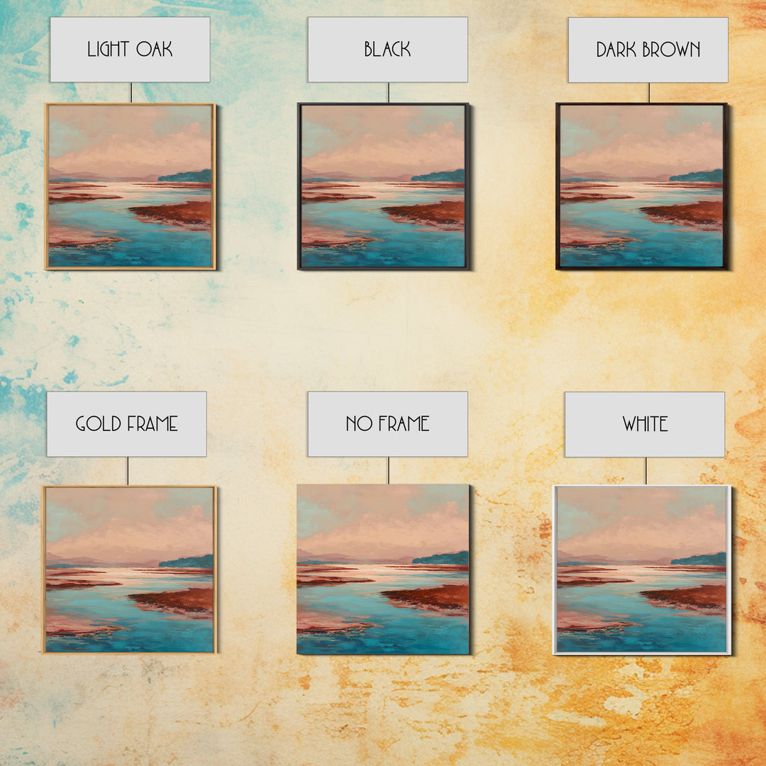Tropical Lagoon with Turquoise Water Framed Canvas Print, Tropical Art, Boho Decor, Living Room Decor, Oil Painting, Tropic, TRO-1x1-79