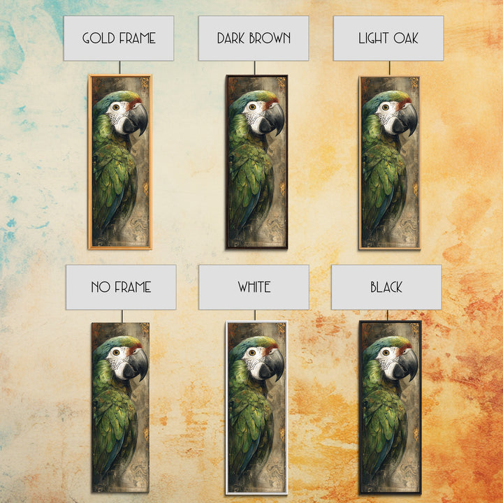 Parrot Portrait with Emerald Feathers Framed Canvas Print, Tropical Art, Coastal Art, Living Room Decor, Fine Art, Tropic, TRO-1x3-92